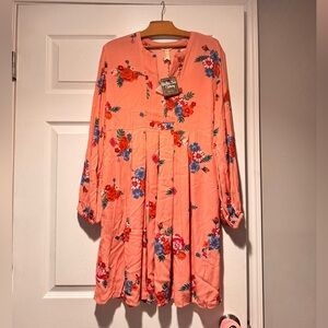 NWT Matilda Jane Medium Floral Pink Dress peach/ Pink with Blue and Red Accents